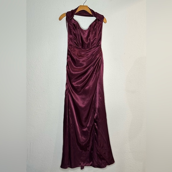 Galina Halter Corseted Bustier Draped Formal Gown Prom Burgundy Size 4 Wedding - Picture 5 of 15